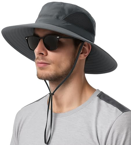 J.Fée Sonnenhut Herren, Safari Hut Herren Unisex Wanderhut mit Windschutz, Sonnenhut Damen, Sommerhut Damen Outdoor, 55-60CM, Dunkelgrau, 1 Stück