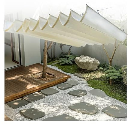 Retractable Wave Awning Cover, Waterproof Sun Shade Canopy, 3m x 5m Pergola Awning for Patios, Gazebos & Outdoor Seating - Flexible & Durable Design