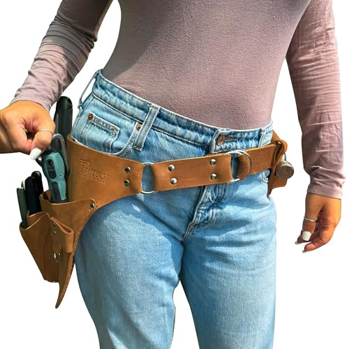 TRUTUCH Leather Garden Tool Belt for Men Women | Gardening Tool Pouch | Gardener Apron | Holster Pouch | Tool Belt Bag Organizers | Florist Belt, Electrician, Carpenter, Framer, Landscaper