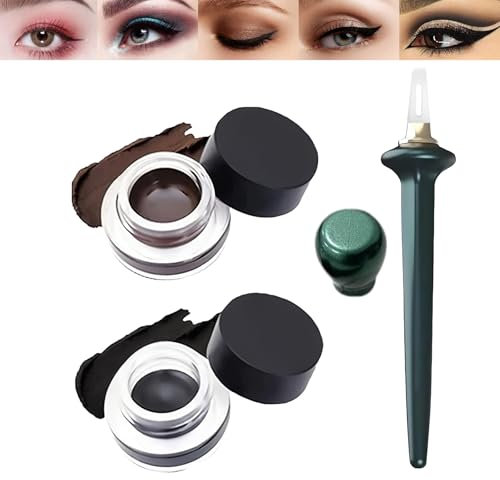 3-teiliges wasserdichtes Eyeliner-Make-up-Set mit 2 Gel-Eyelinern (schwarz und braun) und Eyeliner-Führungsstab, präzise und einfache Anwendung, langanhaltende, wischfeste Formel, weicher