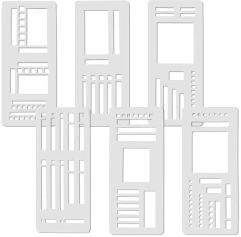 FineGood Schablonen, Zeichenwerkzeuge, handgefertigt, flexible Aufzeichnungsvorlage, wiederverwendbare Vorlagen, Planer-Schablonen für Journaling, Checklisten, Boxen, Linien und Tagesplanung, 6 Stück