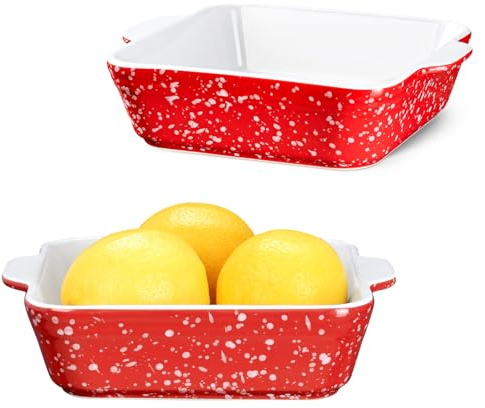 NUTRIUPS Keramik Auflaufform 2er-Set, 15cm Eckige Ofenformen für Lasagne & Auflauf, Ofenfest Baking Dish aus Keramik (Rot x 2)