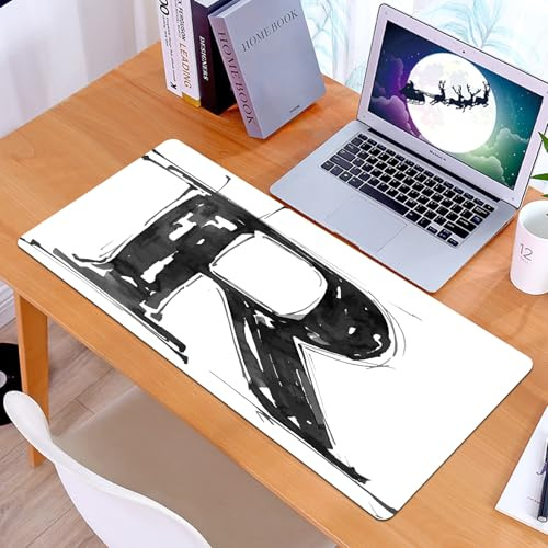 KDWJS Gaming Mauspad XXL 90x40cm Mousepad Groß Vernähte Kanten Anti-Rutsch für PC,Buchstabe R, R-Stil, R-Stil mit Grunge-Gothic-Tönen, handgezeichnete,Laptop Verbessert Präzision und Geschwindigkeit