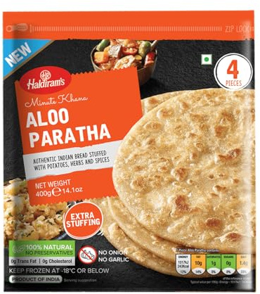 Haldiram-'S Aloo Paratha 400g Authentic Indian Stuffed Bread Ready to Eat Delicious Potato Filled Paratha Soft and Flavourful Flatbread Easy to Heat and Serve Pack of 1