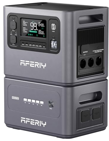AFERIY 4096Wh Generatore Elettrico, 2800W con 1 Batteria Supplementare, Stazione Elettrica Portatile Capacità Espansibile, Generatore Solare per Uso Domestico/Camping-Car/Interruzione di Corrente