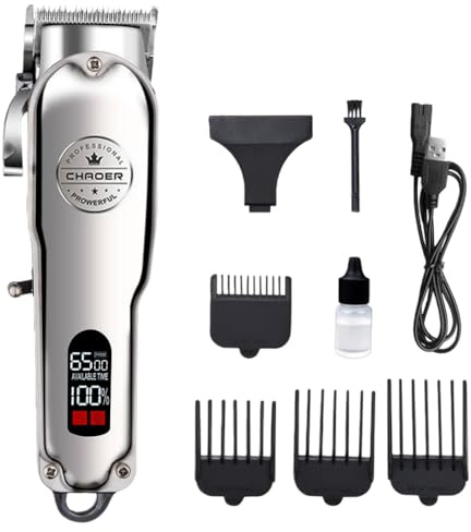 Profi Haarschneidemaschine für Herren - Akku, Kabellos, extrem fein - LCD - 4 Führungskämme für DIY Haar & Bartschnitt