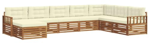 vidaXL Sofagarnituren 8 pcs Natur und Creme Massivholz Akazie, Garten Lounge, modernes Outdoor Sofa, strapazierfähiges sectional, Terrassenmöbel für Bequeme Sitzgelegenheiten