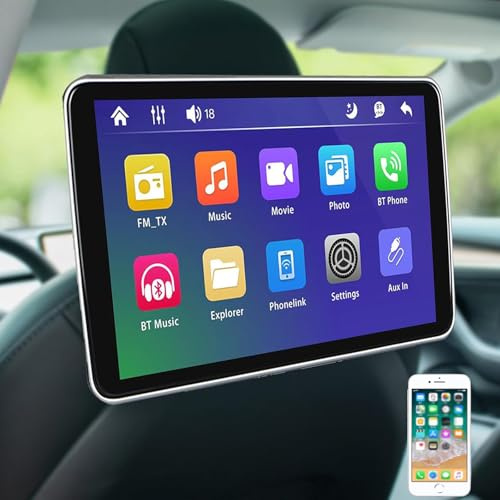 SUNBGRPYE Monitor da 10,1/11,6 Pollici per Poggiatesta Auto, Lettore Mp5 con Touchscreen IPS HD, Supporta La Connessione Bluetooth/USB/FM/Scheda TF/Telefono Cellulare Wireless 10.1″