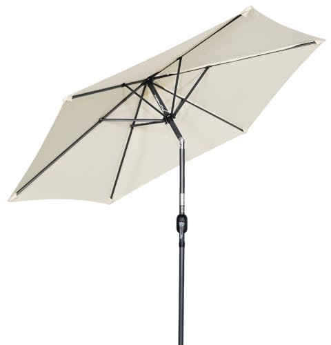 Angel Living 300cm Parasol de Acero con Inclinación, con Manivela, Sombrilla con Mástil de Acero de 38mm para Patio Terraza Playa (Beige Claro)