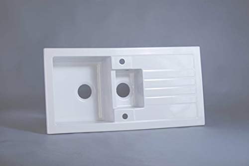 RAK Ceramics White Kitchen Sink 1.5 Bowl and Half Reversible Modern