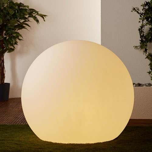 Lightbox Outdoor Lichtkugel - Ø 80 cm - hochwertige Gartenlampe mit Erdspieß & Stecker - für die Terrasse/Balkon/Außenbereich als Wegebeleuchtung - E27 Fassung, max. 60 W - aus Kunststoff in Weiß