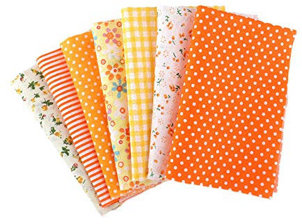 Martin Kench Stoffpaket Baumwollstoff Meterware, 7 Stück je 50 cm x 50 cm Stoffbündel für Patchwork, Stoffe zum Nähen Stoffe Paket Stoffreste DIY (Orange)