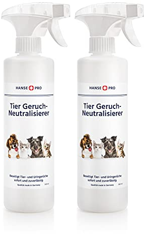 Hanse Pro Tier Geruch-Neutralisierer, 2 x 500 ml I Geruch-Entferner I Fleckenentferner I Geruchskiller I beseitigt Gerüche von Tieren, Katzen-Urin, Hunde-Urin