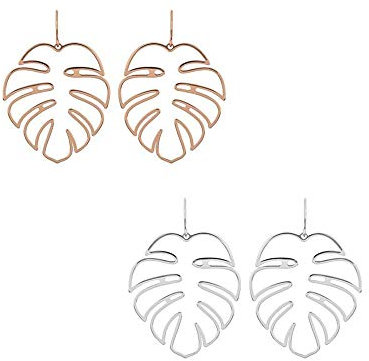 Wixine 2Pcs Gold and Silver monstera Leaf Pendant Hook Earrings Ladies Jewelry