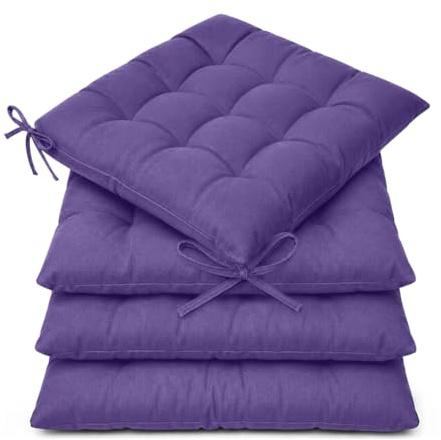 Casabella Pack of 4 Seat Pad for Dining Chair Garden Kitchen Chair Cushion With Tie On_9 Stitch_Purple Indoor/Outdoor Comfortable chair pads for Kitchen seat pads 9 stitch cushions