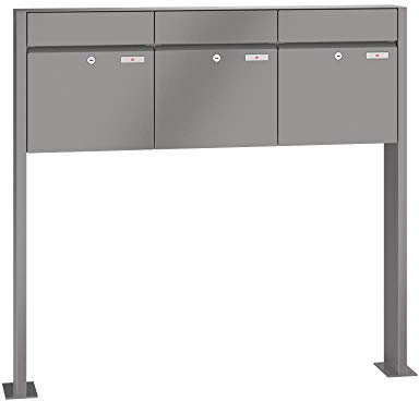 RENZ/Plan / 3er Freistehende Briefkastenanlage Standbriefkasten/RAL-Farbe 9007 Volumen 28 L/mit Fußplatten/Dein-Briefkasten.de