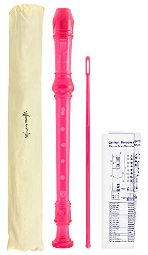 World Rhythm WR-803 Flûte à bec scolaire, flûte à bec 3 pièces, comprenant une baguette de nettoyage, un tableau des doigtés et un sac de transport - Rose