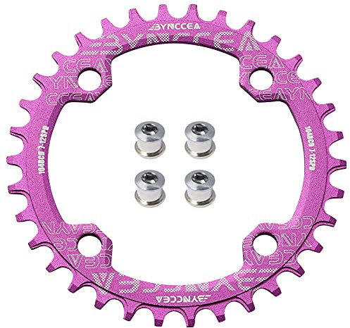 Bynccea Rundes Kettenblatt 104 BCD 32T 34T 36T 38T Schmaler, Breiter Einziger Kettenring mit 4 Stücke Kettenrad Schrauben 8 9 10 11 12 Speed für Rennräder, MTB BMX Fahrrad