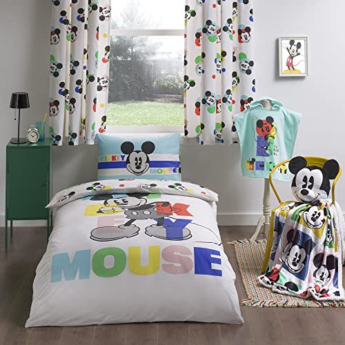 Disney Home Mickey Mouse Reversible Two Sided Duvet Cover Set, 100% Cotton, Single Size, 2 Pieces, Multi Coloured, 135x200cm + 50x70cm (54 x 79 inches)