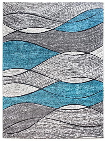 SrS Rugs® Impulse - Area Rug for Living Room, Bedroom, Hallway Runner Rug - Abstract Geometric Design - Provides Home with Comfort and Warmth (Teal Blue Waves, 240cm x 330cm)