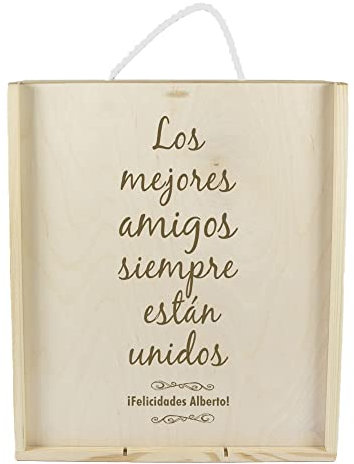 CALLE DEL REGALO Caja de Madera para tres Botellas de Vino grabada con el Texto Que tú Quieras.
