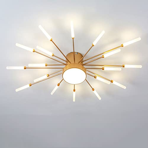 DDYY Wohnzimmerlampe Modern LED Deckenleuchte,4000K Warmweiß Multifunktional Deckenbeleuchtung Schlafzimmer Lampe Weiß Deckenbeleuchtung Deckenlampe für Wohnzimmer Büro Flur (18 Köpfe, Gold)