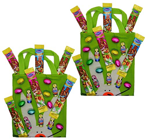 EINE Ostertasche gefüllt mit 175g Schokoladen von Only I 6 Schololollies und 85g Schokoladenhasen und Eier I Fair Trade Kakao