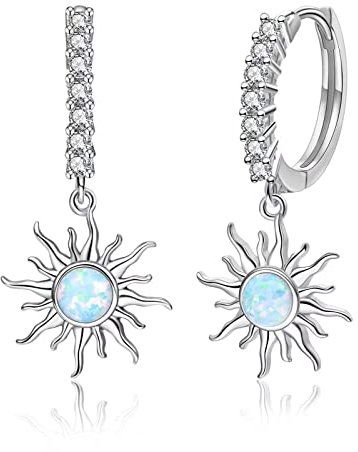 Qings Sun Huggie Creolen 925 Sterling Silber Sun Hypoallergen Creolen mit Kubikzirkon Opal Sun Schmuck Geschenk für Frauen Mädchen Geburtstag