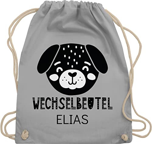 Turnbeutel Rucksack - Kita Beutel Wechselsachen Mädchen - Wechselbeutel mit Hund - Unisize - Hellgrau - personalisierter wechselkleidung kindergartenbeutel personalisierte wechsel stoffbeutel