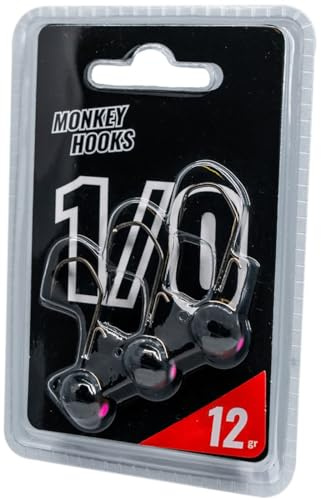 Monkey Lures Hook - 3 Jigköpfe, Größe/Gewicht/Farbe:Gr. 1/0 / 12g / Schwarz