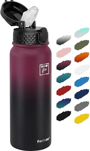 Fanhaw 600ml Stainless Steel Insulated Sports Water Bottles with Straw for Kids, Men and Women(Red Black)