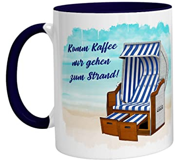Tasse mit Spruch Komm Kaffee wir gehen - Kaffeetasse Strandkorb Geschenk | Liebevoll bedruckter Becher für Kaffee, Tee, Büro und Geschenkideen