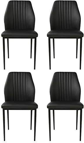 jiexi Moderne Esszimmerstühle mit metallischen Beinen und PU-Leder 4er-Set, Zeitloser Esszimmerstühle für Restaurant, Wohnzimmer und Wartezimmer, Elegante Mittelalter-Stil (Schwarz)