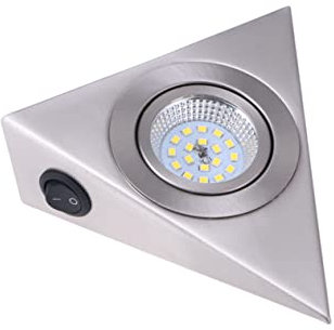 LABRIMP LED Unterschrankleuchte Dreieck Edelstahl 13x13cm Kleiner Regalleuchte Tageslichtweiß mit Hartglasmaske für Küchenunterschränke Vitrinen Kleiderschränke Weinkühler und Tv Ständer