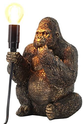 ROCKING GIFTS Tischlampe Gorilla AFFE Dekofigur, Harz Bronze, Tierlampe Nachttischlampe Schreibtischlampe Kinderzimmerlampe, Dekolampe Wohnzimmer Schlafzimmer Büro, 23 cm