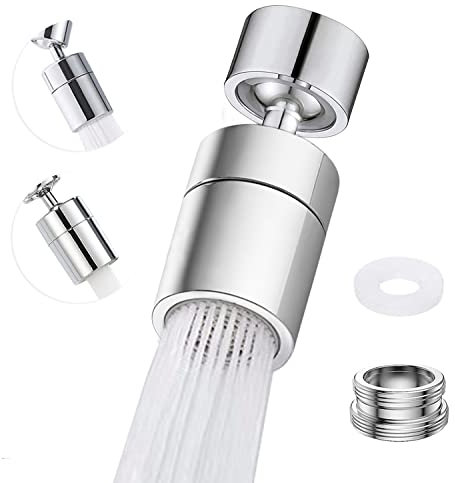 ZONSUSE Aeratore Rubinetto Cucina, 360° Girevole Rubinetto con 2 Modalità, Rompigetto Universale per Rubinetti, Aeratore Rubinetto Lavello, M22 M24 Filtro Rubinetto, per cucina/bagno (argento)