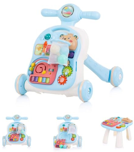 Chipolino Lauflernwagen 3 in 1 Bär Spieltisch Motorikspielcenter Musikspielzeug, Farbe:blau