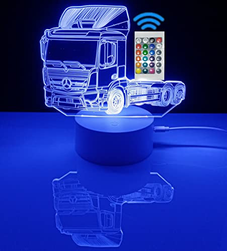 famvacor Lámpara LED decorativa Camión luz nocturna infantil de ilusión óptica 3D para regalo decoración mesita noche escritorio (Camión)