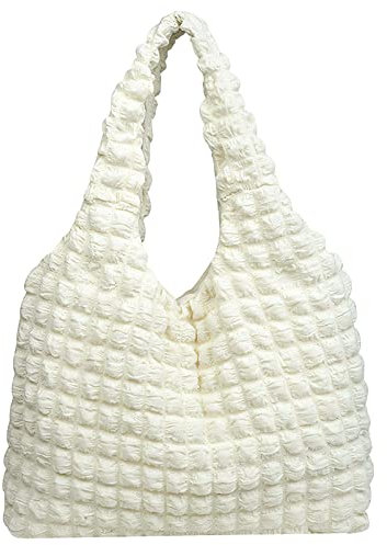 Anopo Damen Puffer Tote Bag Tasche Boho Handtasche Gepolsterte Umhängetasche mit Wolke Blase Entwurf Weich Leicht Beige