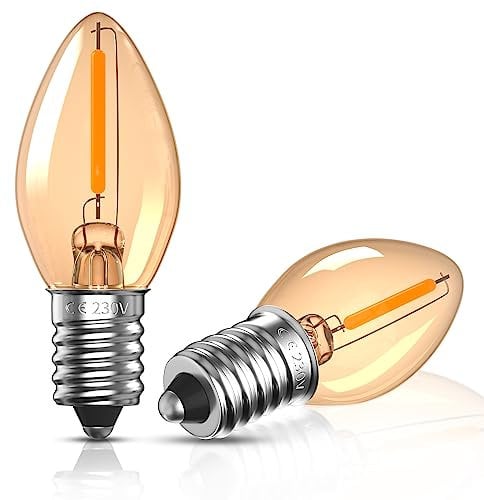 Bonlux E14 LED Light Bulb 0.5W E14 Night Light Bulb C7 LED Bulb SES Vintage Candle Light Bulbs Small Screw Edison Amber Salt Lamp Bulb Candelabra Lamp Ultra Warm White 2200K (2 Pack)