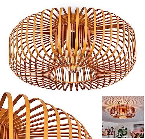 HOFSTEIN Deckenleuchte Wemude, runde Deckenlampe aus Metall - Lampe Wohnzimmer & Schlafzimmer, 1-flammig, E27-Fassung, Retro Leuchte, Ocker, Ø 40 cm, Gitter-Optik, Lichteffekt, Modern & Vintage