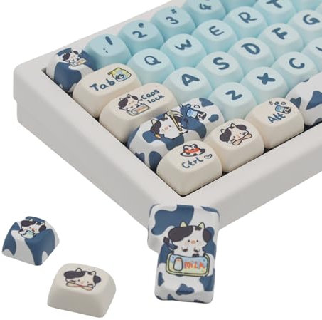 Cmokifuly Tastenkappen MOA Tasten PBT Tastenkappen Profile Dye Sublimation Keycaps Cute Key Caps Kunden Tastenkappen ANSI/ISO 146 Tasten voller Größe Keycaps Set (Kuh)