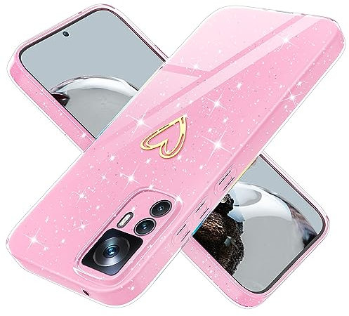 Yichxu Handyhülle für Xiaomi 12T/ Xiaomi 12T Pro Hülle Glitzer Herz Love Silikon TPU Stoßfeste Schutz Bumper Case Cover Glänzend Ultra Dünn Kratzfeste Schutzhülle für Xiaomi 12T Pro, Rosa