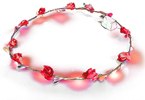 LED Blumenkranz Haarschmuck Blumen Stirnband Kopfschmuck Party Hochzeit JGA Karneval (Rot)