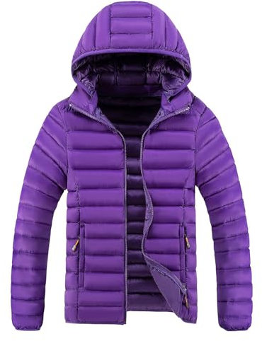 Piumino da uomo invernale con cappuccio, leggero con cappuccio, giacca trapuntata lunga, giacca invernale lucida, per autunno e mezza stagione, con cerniere, giacca da uomo, A viola, XXL