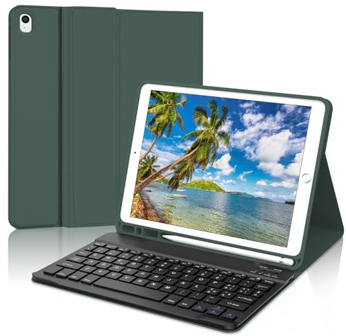 KVAGO Custodia con Tastiera Italiano per iPad 10,2 9a/8a/7a Generazione,Tastiera per iPad 10,2 2021/2020/2019/iPad Air 3/iPad Pro 10,5, Tastiera Bluetooth Wireless Staccabile Magnetica, Verde Scuro