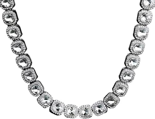 BOLFFU Iced Out 12 Mm Quadratische Diamant Tenniskette Mit Kubanischen Gliedern,Mikro Pavé Halskette Mit Kubischen Zicron Strasssteinen for Männer Und Frauen (76CM)
