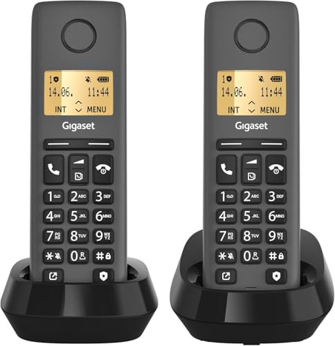 Gigaset PURE 120 Duo - 2 téléphones sans fil avec ECO DECT - écran rétro-éclairé - compatible avec les aides auditives - protection d'appel, noir anthracite