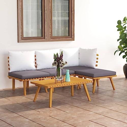 Willood 5-TLG. Gartenmöbel Set Garten Terrasse Balkonmöbel Sofa Bank Gartenset Sitzgarnitur Mittelsofa Ecksofa Garten Lounge Set mit Kissen Massivholz Akazie