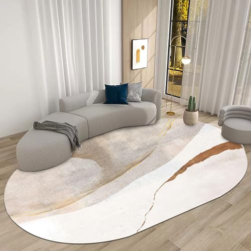 LONGSAO Wohnzimmer Teppiche Teppich Oval Anti-Rutsch, Weich Groß rutschfest Waschbar Kinderzimmer Teppich Abstrakter Streifen Graubraun，200 x 300 cm